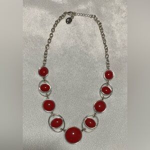 Liz Claiborne Elegant Red eye bead and Silver-tone Necklace